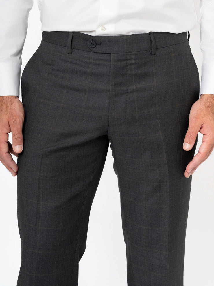 Charcoal with Cognac Windowpane Trouser